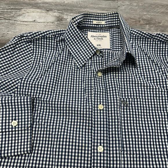 Abercrombie & Fitch Blue White Checkered Mens 2XL Muscle Fit Button Up Shirt EUC - Picture 1 of 10